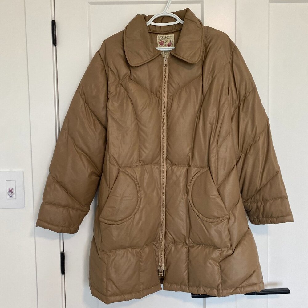 Tan Puffer Long Down Jacket‎ Insulated Coat Women's Plus SIze 18